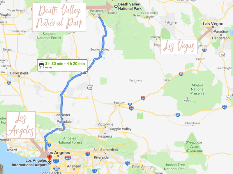 Map of Death Valley. LA to Death Valley
