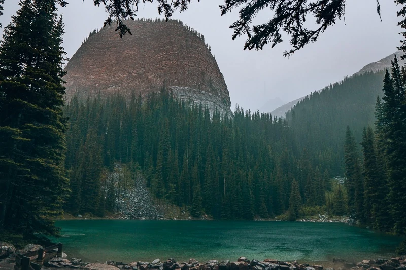 hiking in the rain in banff