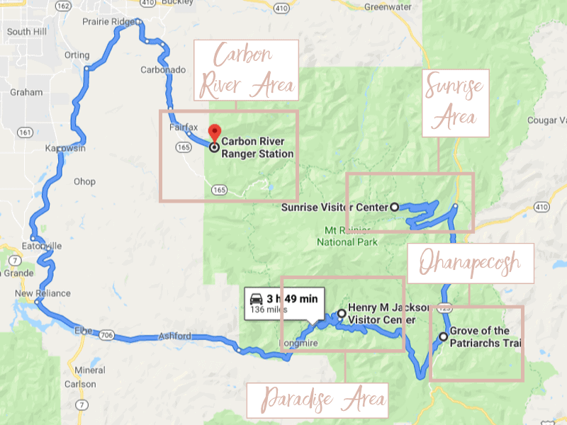 map of mount rainier areas