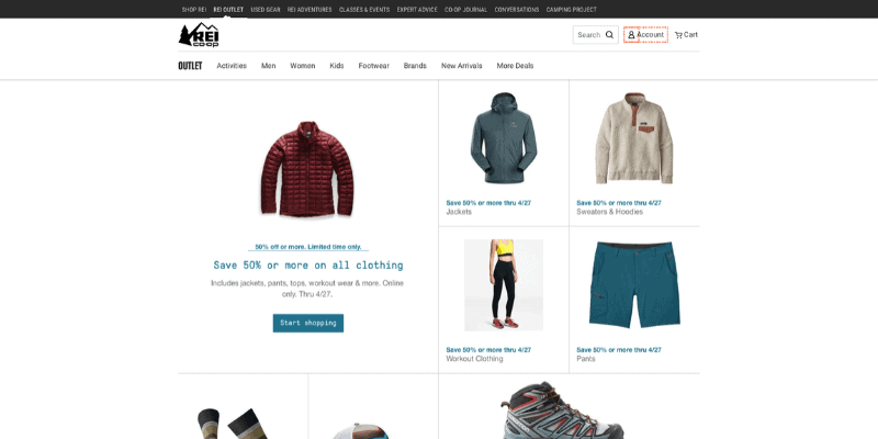 Discounted Outdoor Gear: REI Outlet screenshot