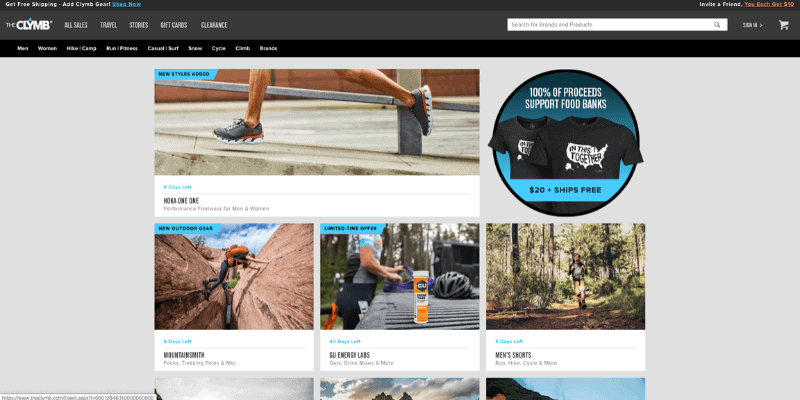 Discounted Outdoor Gear: the clymb screenshot