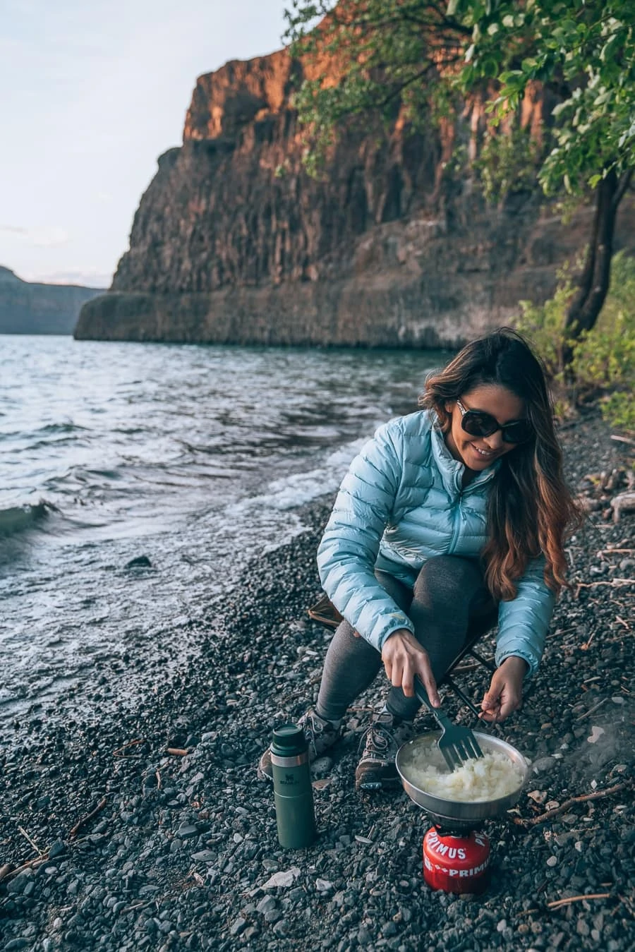 outdoor cooking near banks lake in Washington. Using the Stanley cook set.