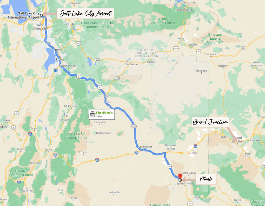 map of drive from salt lake city to moab