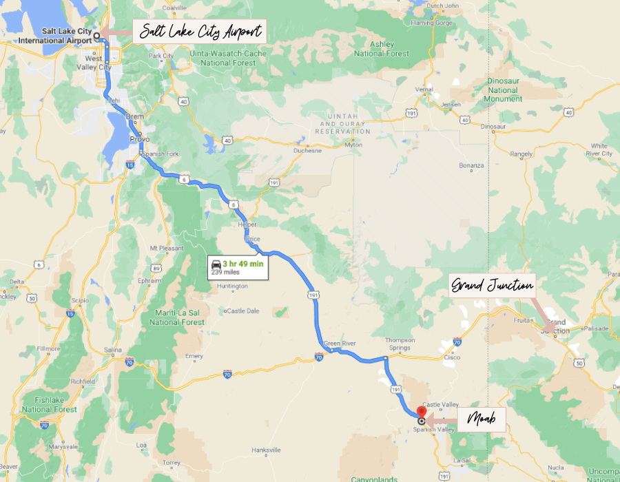 how to get to canyonlands national park from airports: A map