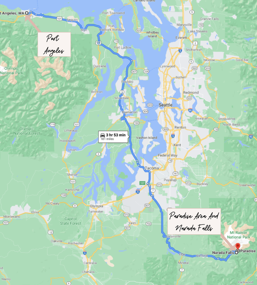 Drive To Mount Rainier National Park map