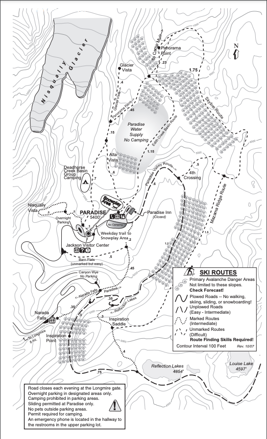Map of Snowshoeing Mt Rainier