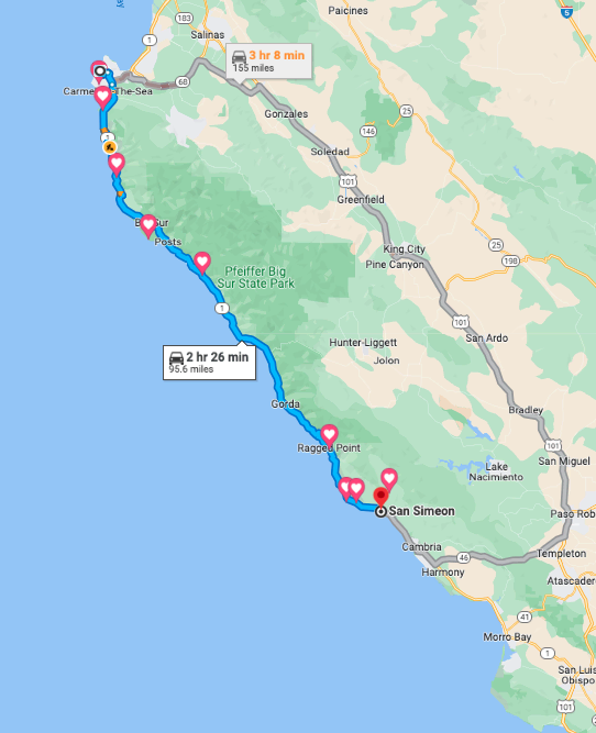 Big Sur Road Trip map